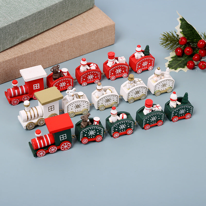 Strict selection of Christmas decorations cartoon creative children's Christmas gifts small train wooden window desktop ornaments