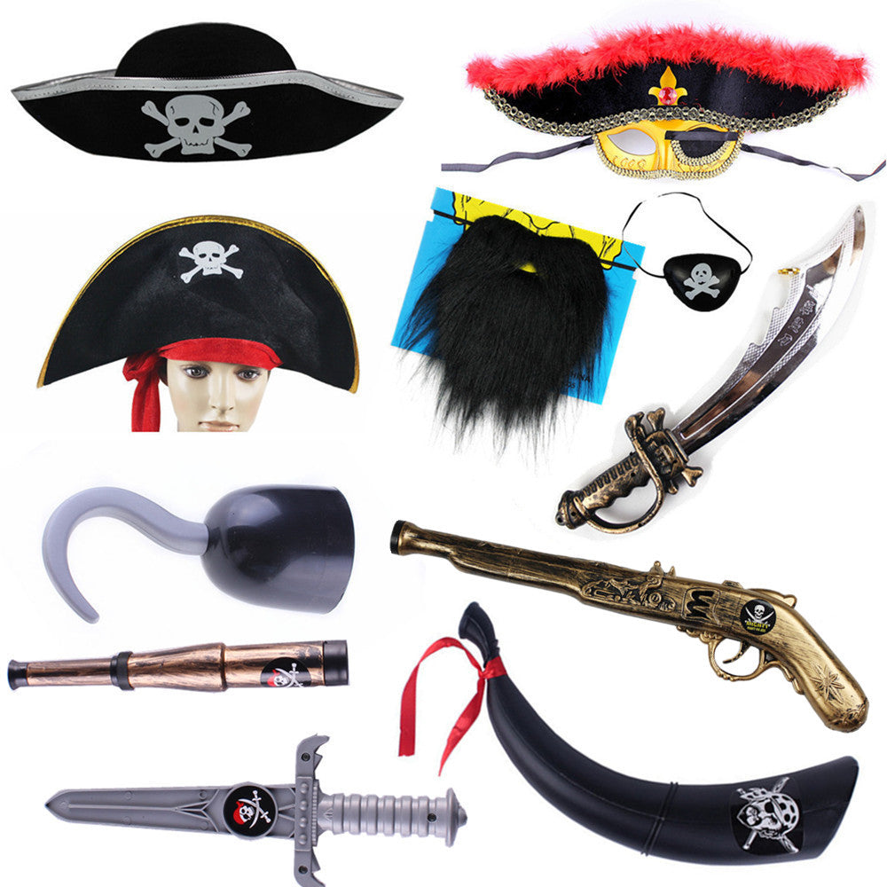 Cosplay Halloween Pirate Hat Mask Pirates of the Caribbean Knife Pirate Flag Trumpet Horn Eye Mask Costume