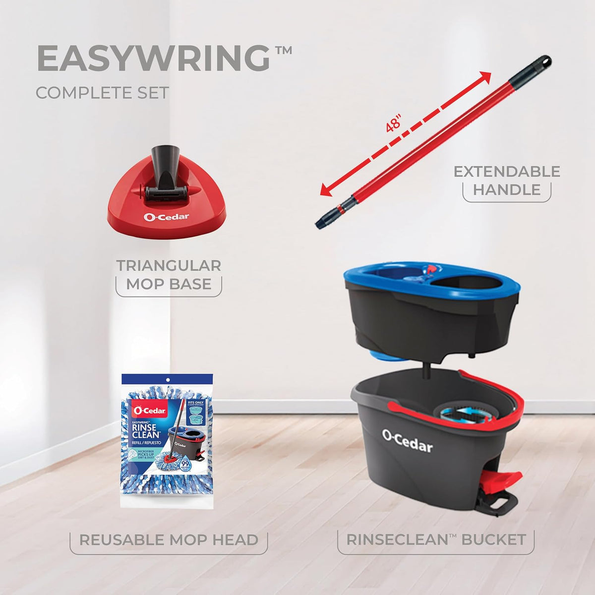 O-Cedar RinseClean Spin Mop & Bucket System | Clean with Clean Water | Removes 99% of Bacteria