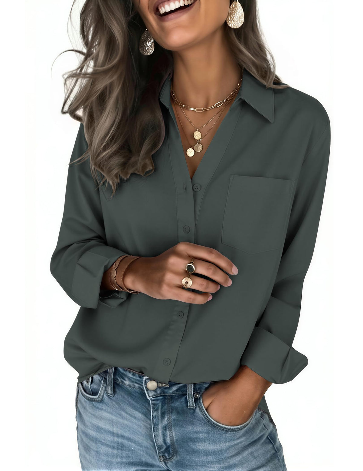 Zeagoo Women's Blouses Long Sleeve Dressy Casual Button-Down Shirts