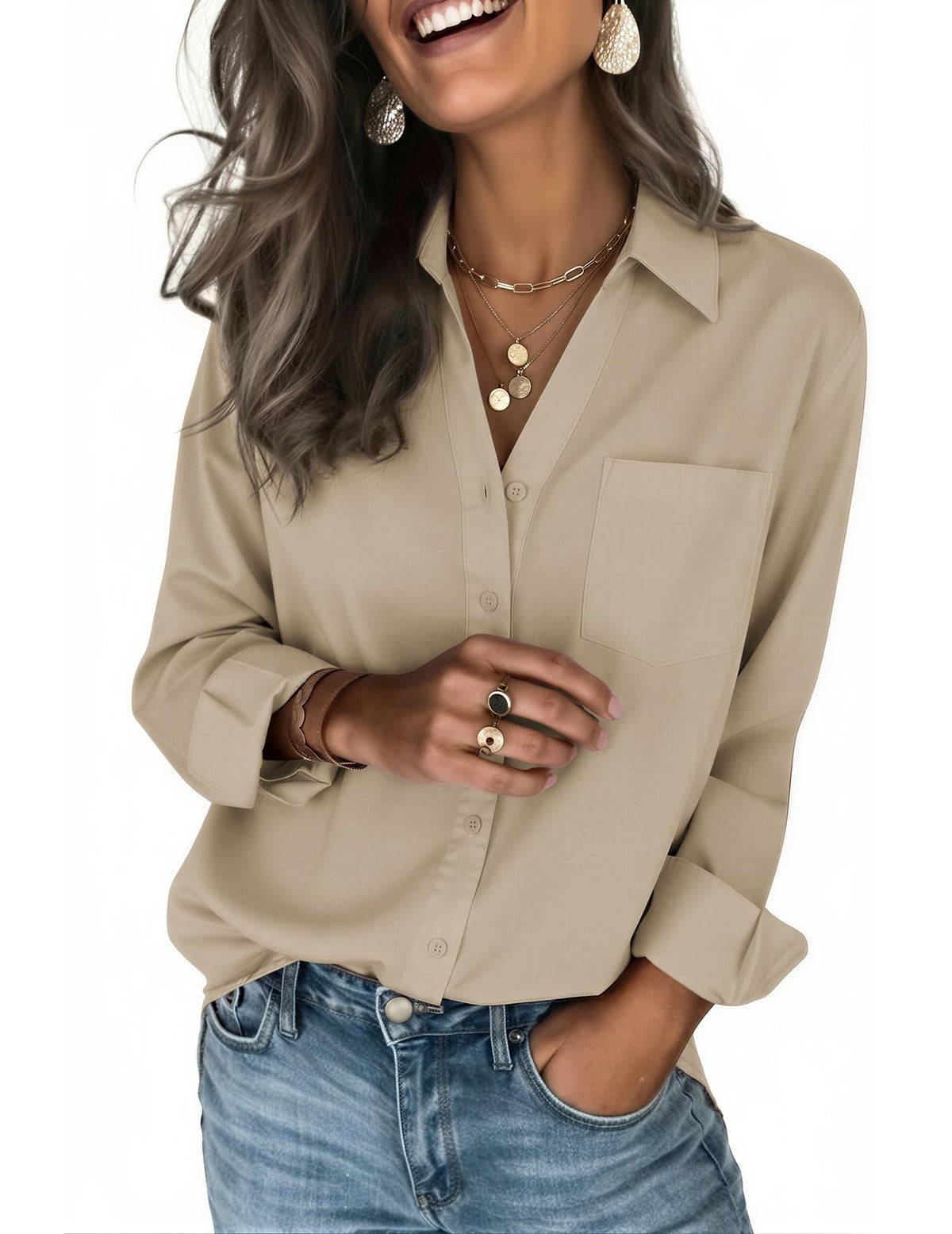 Zeagoo Women's Blouses Long Sleeve Dressy Casual Button-Down Shirts