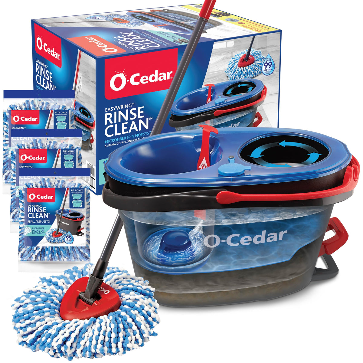 O-Cedar RinseClean Spin Mop & Bucket System | Clean with Clean Water | Removes 99% of Bacteria - Kasa & Pet