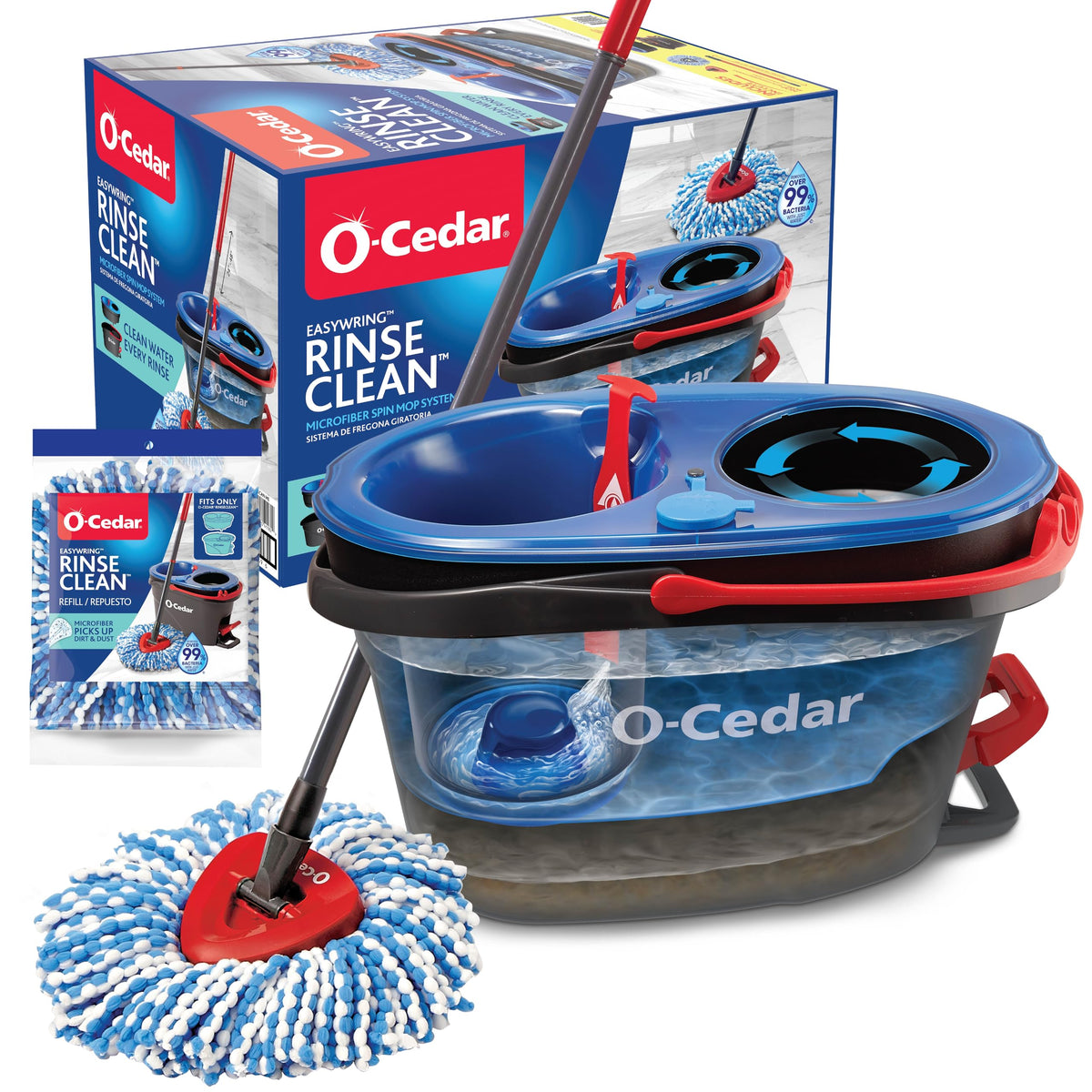 O-Cedar RinseClean Spin Mop & Bucket System | Clean with Clean Water | Removes 99% of Bacteria - Kasa & Pet