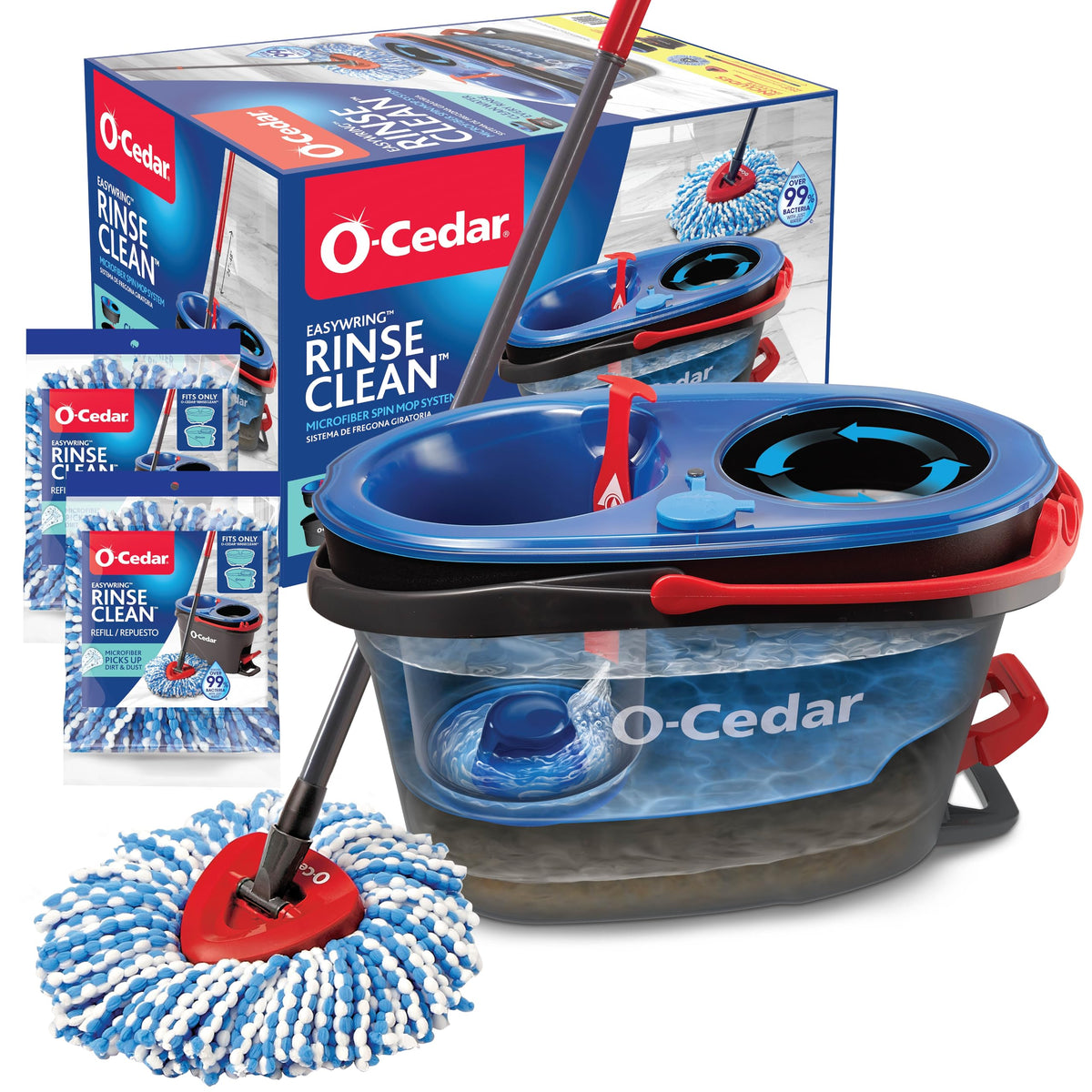 O-Cedar RinseClean Spin Mop & Bucket System | Clean with Clean Water | Removes 99% of Bacteria - Kasa & Pet