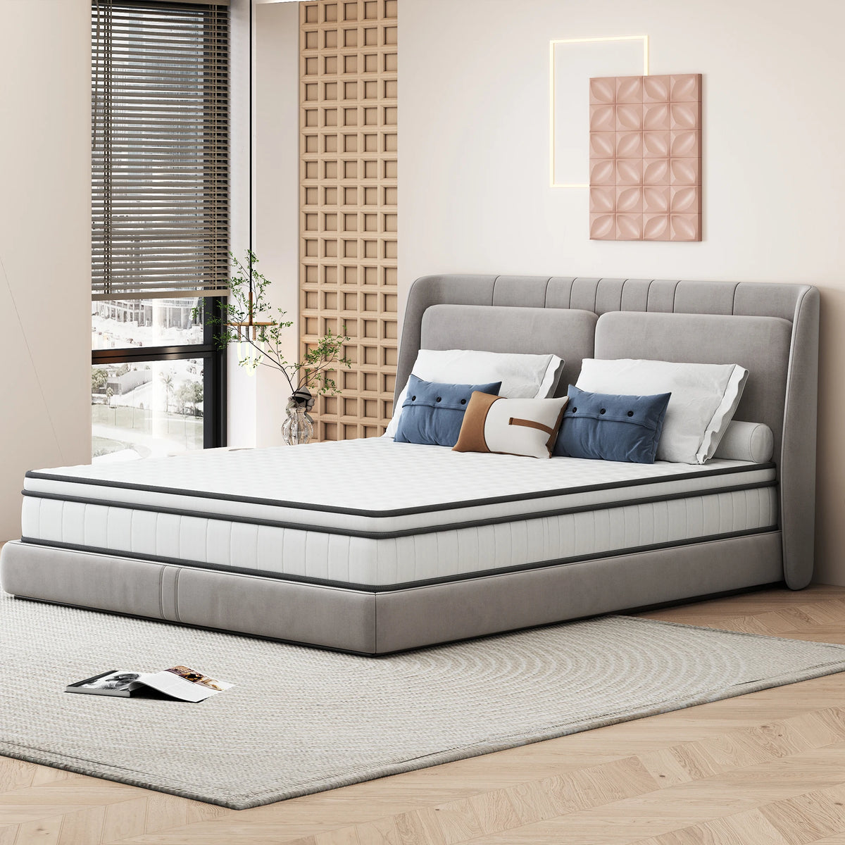 Colchão 140x190cm Altura 25cm Colchão de molas de bolso com espuma confortável, colchão para adultos de dureza média