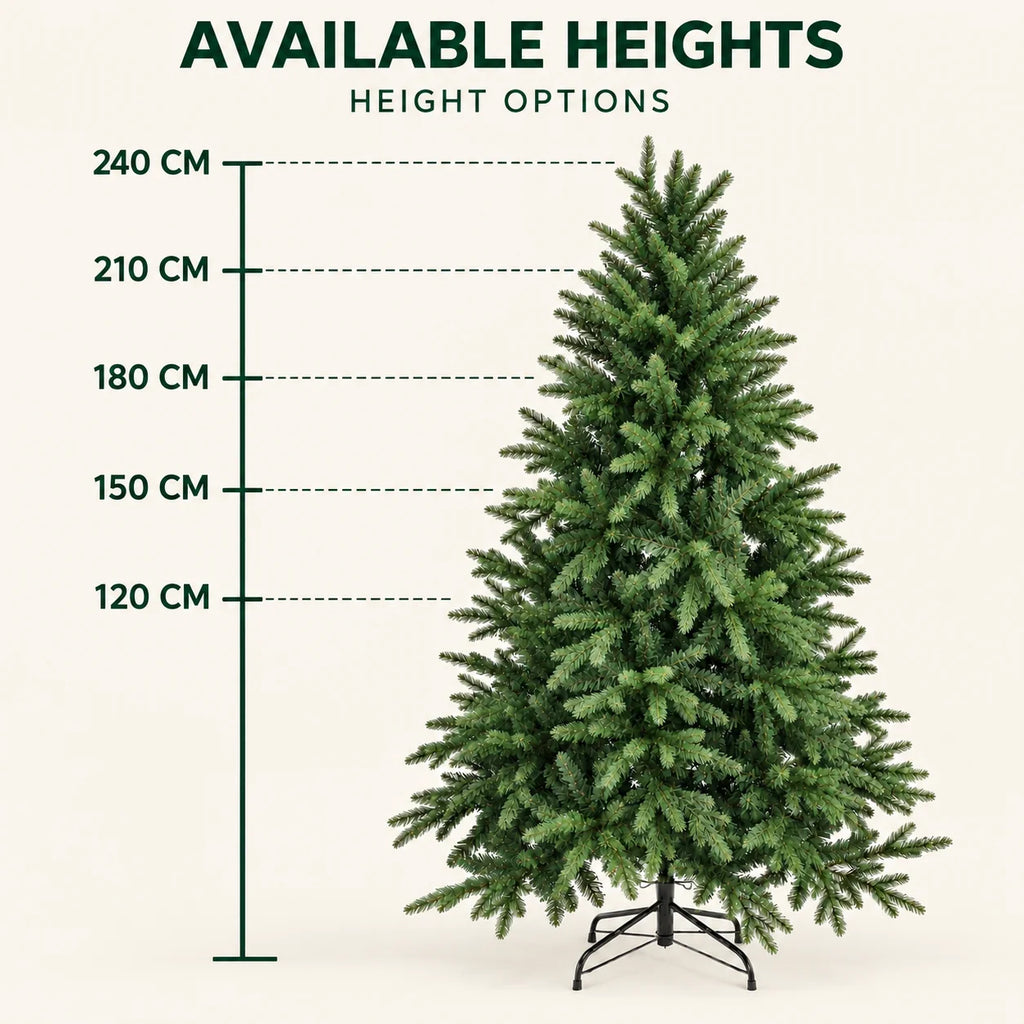 Árvore de Natal Artificial de PE PVC com Pontas Mistas Realistas, Verde, Sem Luzes, 120 150 180 210 240cm com Suporte de Metal