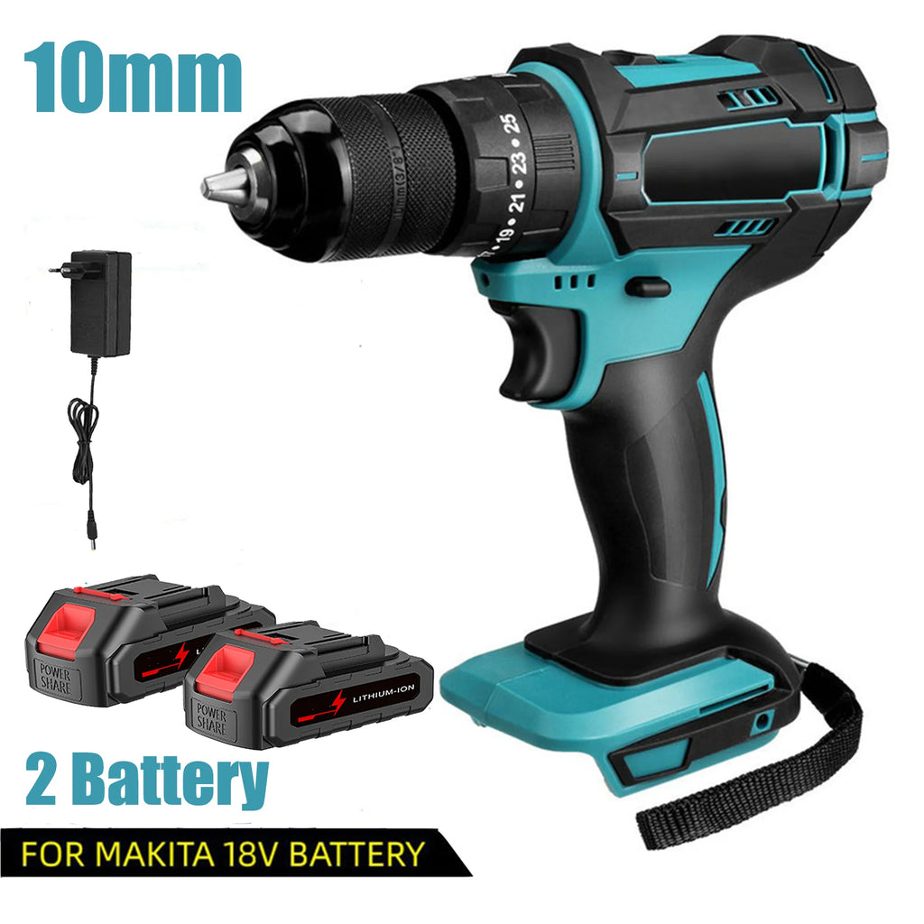 3 em 1, 4000rpm, 520N. Furadeira de Impacto Elétrica M Torque com Mandril de 10mm, Broca Plana, Martelo e Parafusadeira Elétrica Compatível com Bateria Makita