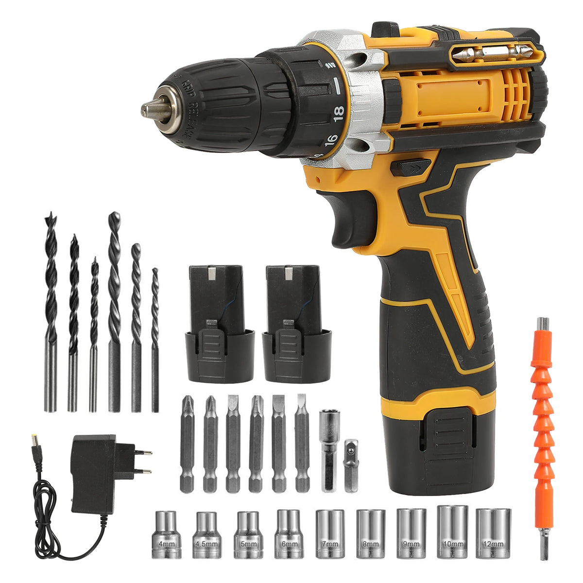 3 em 1, 4000rpm, 520N. Furadeira de Impacto Elétrica M Torque com Mandril de 10mm, Broca Plana, Martelo e Parafusadeira Elétrica Compatível com Bateria Makita