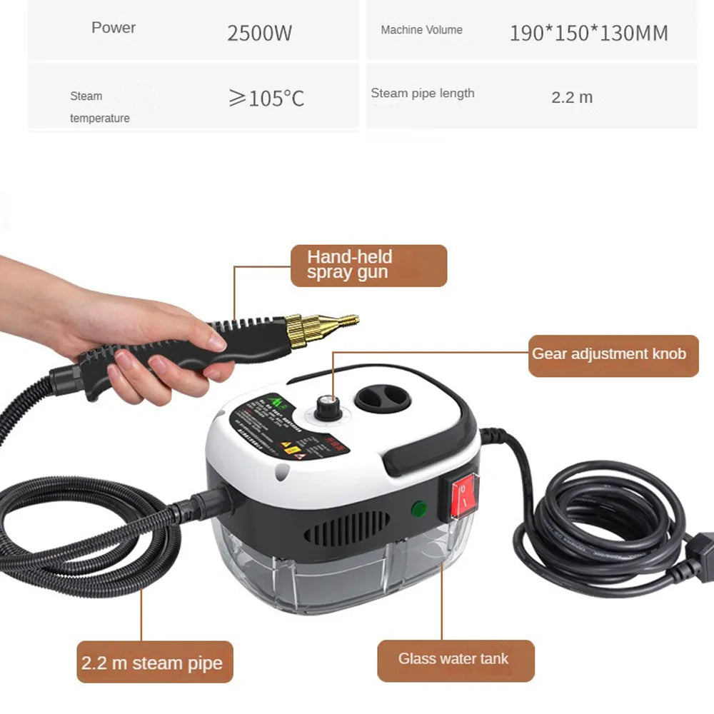Limpador a vapor 2500W, esterilização de alta temperatura, jato de pressão, máquina de lavar para casa, carro, cozinha, ar condicionado, 220V, plugue UE