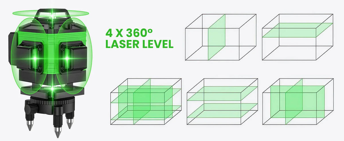 Nível Laser 4D 16 Linhas 4 x 360 °   Ferramenta de nivelamento de função de autonivelamento de nível a laser com tripé ajustável de altura de 1 m