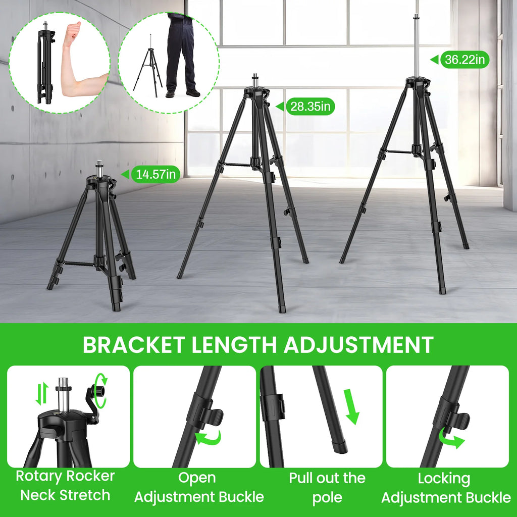 Nível Laser 4D 16 Linhas 4 x 360 °   Ferramenta de nivelamento de função de autonivelamento de nível a laser com tripé ajustável de altura de 1 m