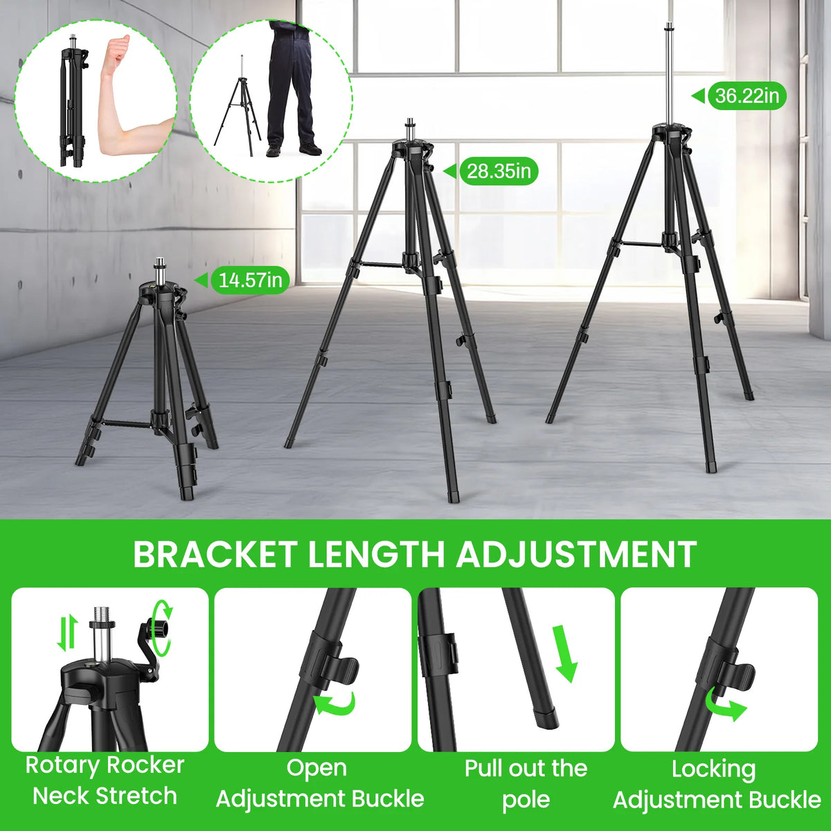 Nível Laser 4D 16 Linhas 4 x 360 °   Ferramenta de nivelamento de função de autonivelamento de nível a laser com tripé ajustável de altura de 1 m