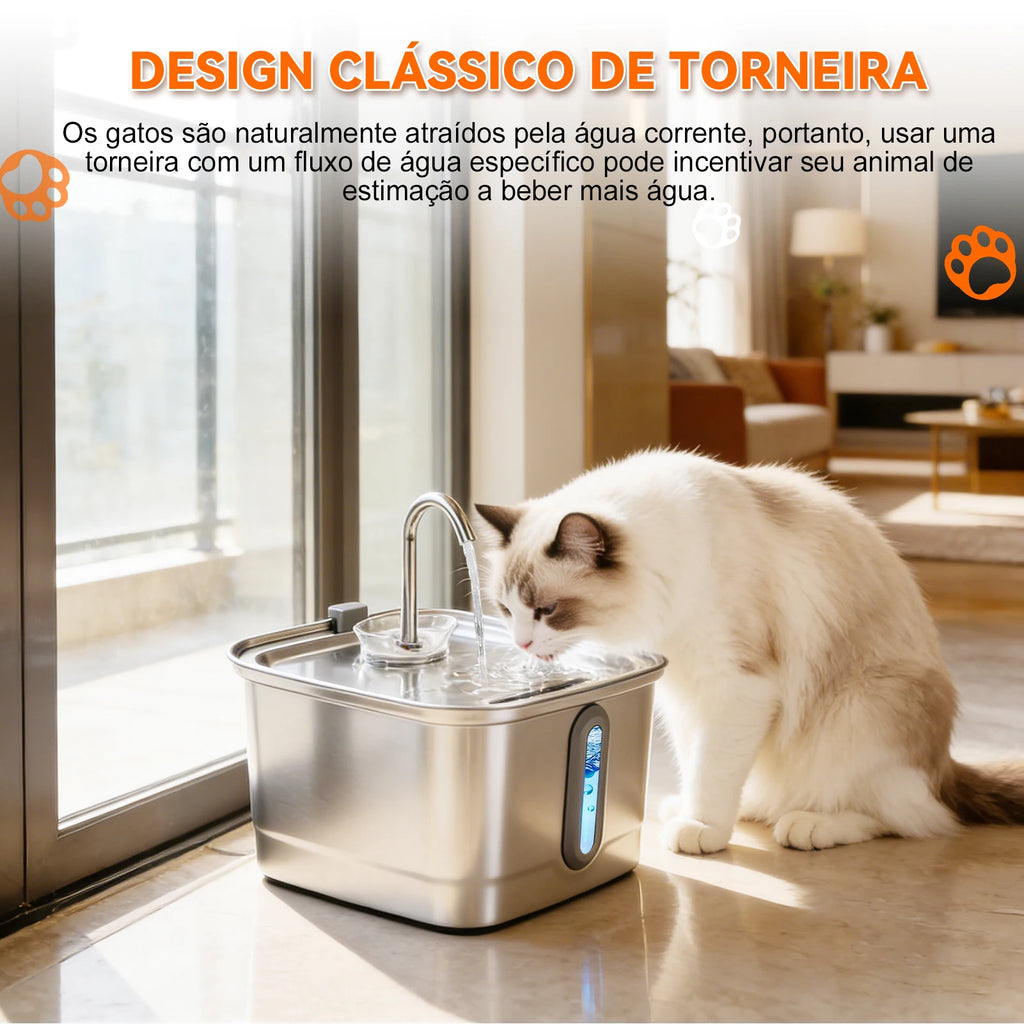 Mstail TY08 3L Stainless Steel Pet Water Dispenser Auto Cat Dog Fountain Visual Window Silent Water Feeder Classic Faucet Design