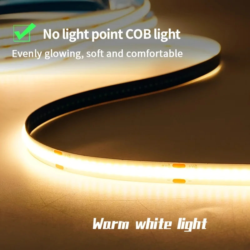 Luzes cob tira led toque dimmer flexível fita de diodo 5v usb linear iluminação interior lâmpada sala diy tv espelho backlight decoração da parede