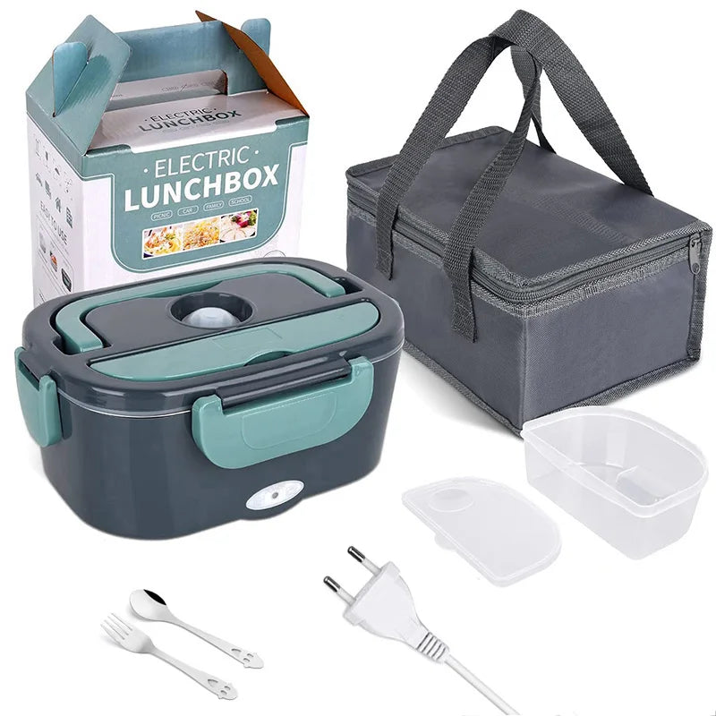 2 em 1 carro casa 12v 24v 110v 220v lancheira elétrica portátil piquenique escola alimentos aquecimento recipiente mais quente conjunto de aço inoxidável