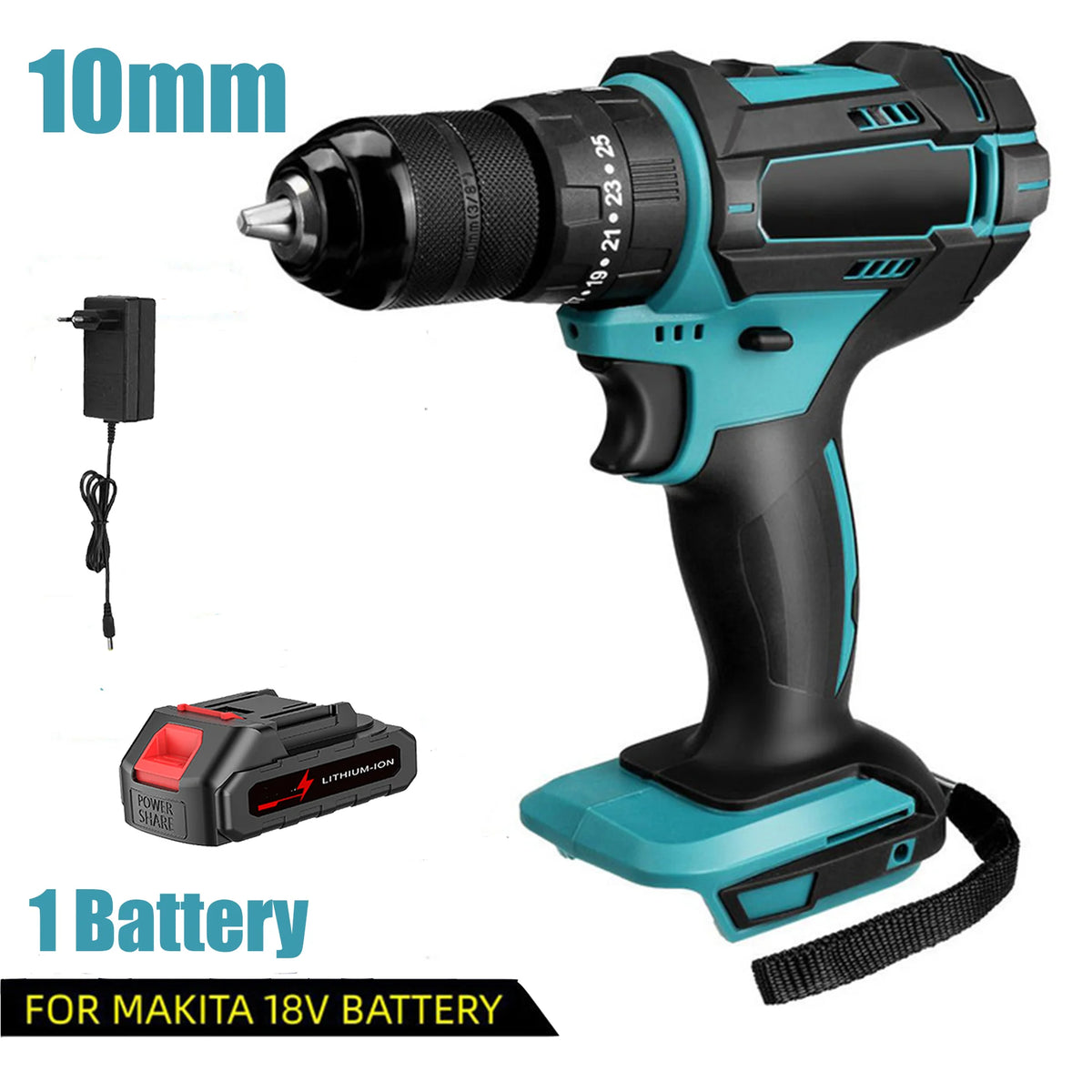 3 em 1, 4000rpm, 520N. Furadeira de Impacto Elétrica M Torque com Mandril de 10mm, Broca Plana, Martelo e Parafusadeira Elétrica Compatível com Bateria Makita