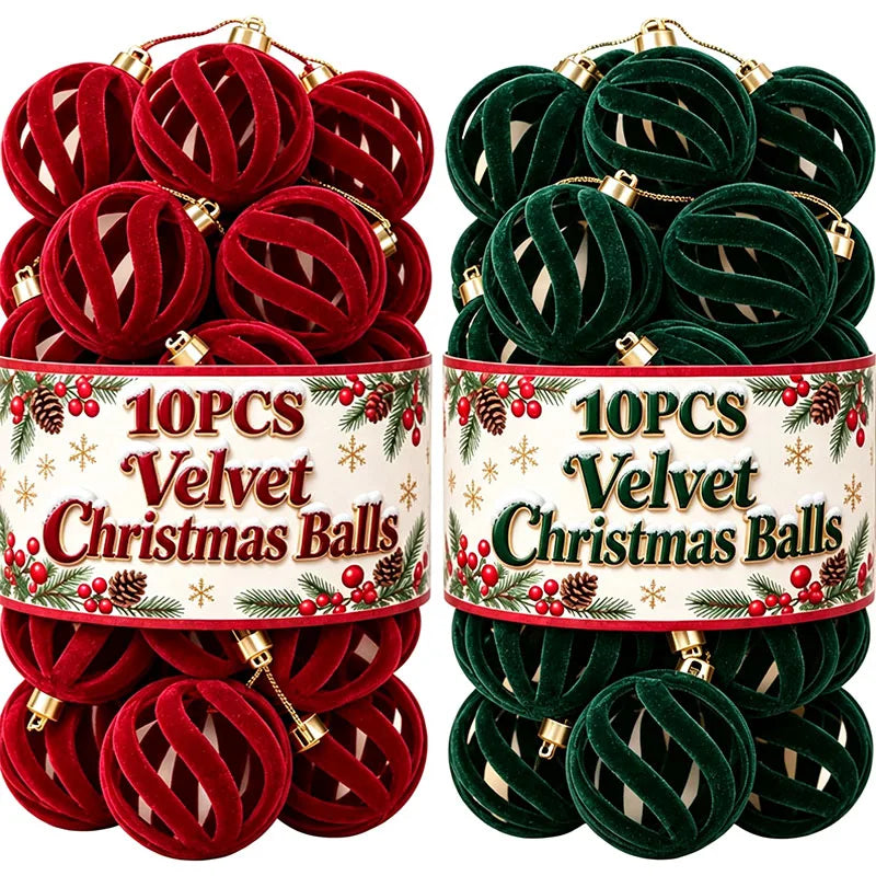 Bolas de Natal de veludo, 6 cm, vermelhas e verdes, com acabamento aveludado, enfeites para árvore de Natal.