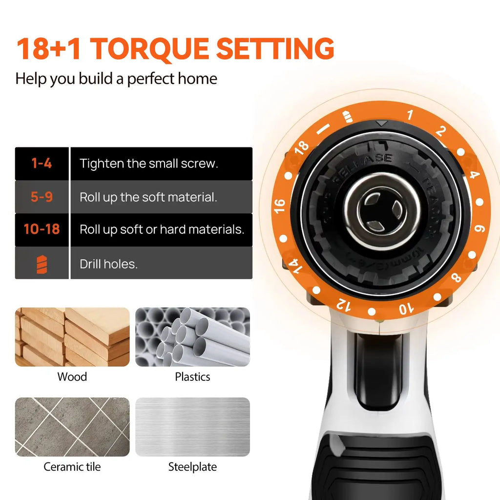 3 em 1, 4000rpm, 520N. Furadeira de Impacto Elétrica M Torque com Mandril de 10mm, Broca Plana, Martelo e Parafusadeira Elétrica Compatível com Bateria Makita
