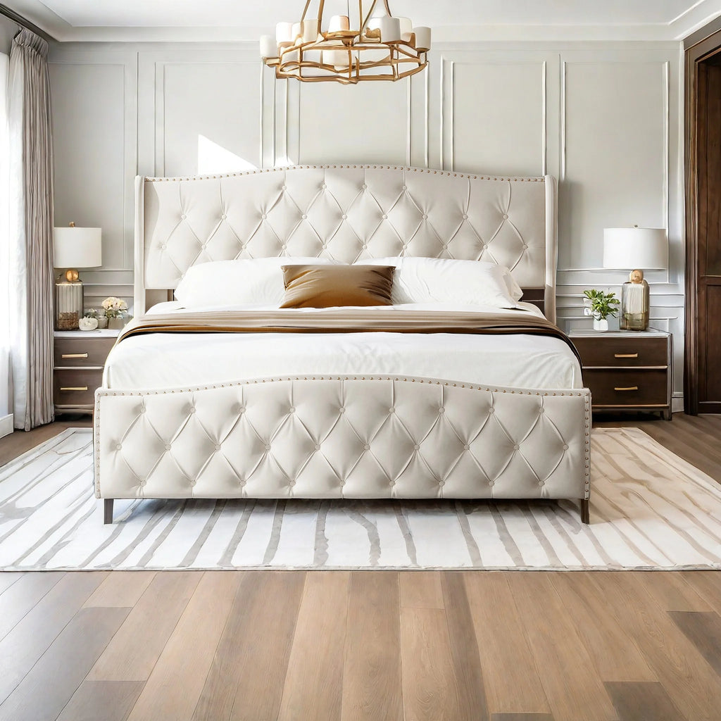 Cama estofada ROSAHQNDA, cama hidráulica em estilo moderno, 140/160 x 200 cm, rebite de flanela cinza. Cama de casal sem colchão