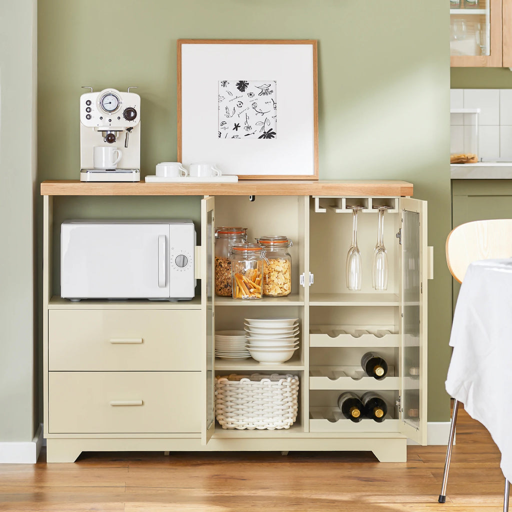 SoBuy FSB81 Buffet Buffet com 2 portas de vidro Armário de cozinha Armário de corredor Armário lateral Armário de micro-ondas