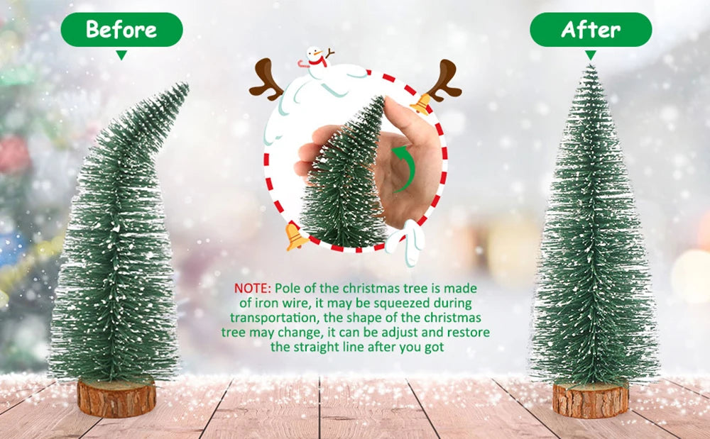 Decoração de natal artificial mini árvore ornamentos em miniatura cedro neve pinho decoração mesa escritório em casa 2024 presentes paisagem natal