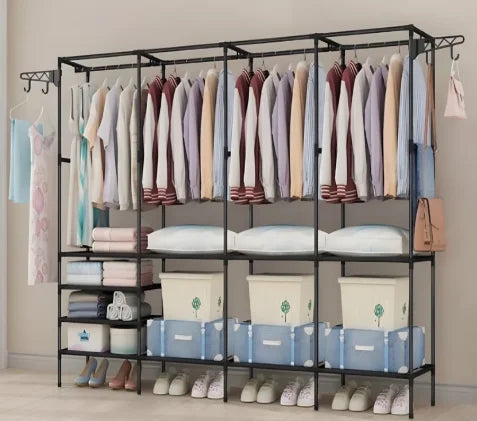 Roupeiro Guarda Roupa Portatil Cabideiro Arara Para Roupas Sapateira Organizador Multiuso Armário 4 Divisórias - Neverdie Store