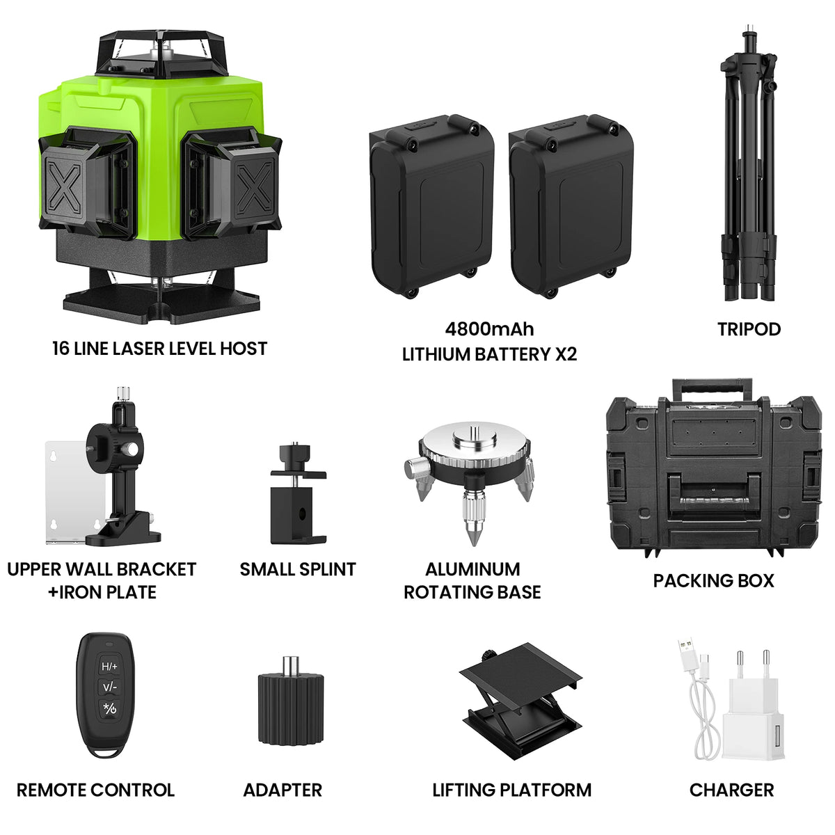 Nível Laser 4D 16 Linhas 4 x 360 °   Ferramenta de nivelamento de função de autonivelamento de nível a laser com tripé ajustável de altura de 1 m