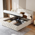 Cama estofada ROSAHQNDA, cama hidráulica em estilo moderno, 140/160 x 200 cm, rebite de flanela cinza. Cama de casal sem colchão