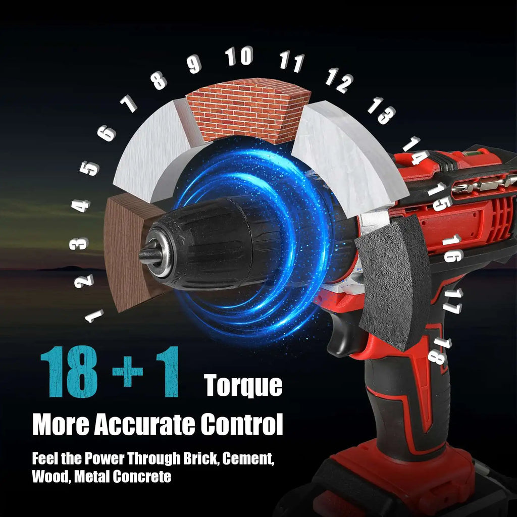3 em 1, 4000rpm, 520N. Furadeira de Impacto Elétrica M Torque com Mandril de 10mm, Broca Plana, Martelo e Parafusadeira Elétrica Compatível com Bateria Makita