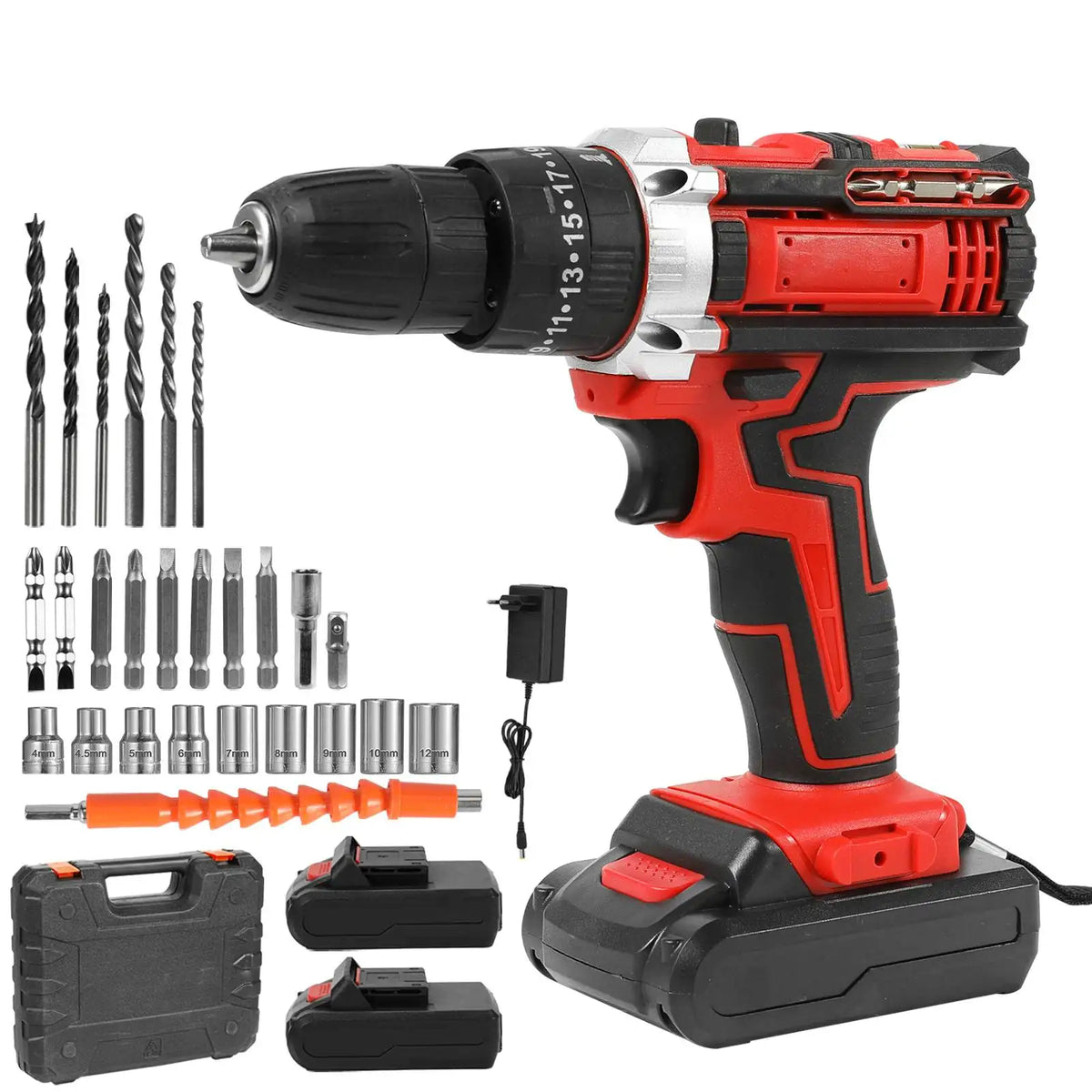 3 em 1, 4000rpm, 520N. Furadeira de Impacto Elétrica M Torque com Mandril de 10mm, Broca Plana, Martelo e Parafusadeira Elétrica Compatível com Bateria Makita