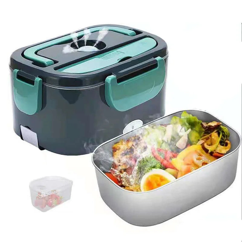 2 em 1 carro casa 12v 24v 110v 220v lancheira elétrica portátil piquenique escola alimentos aquecimento recipiente mais quente conjunto de aço inoxidável