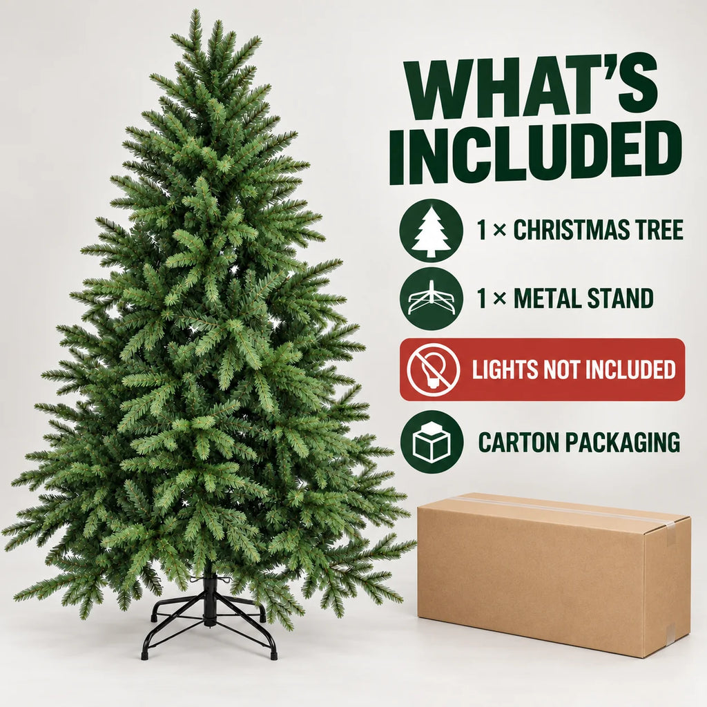 Árvore de Natal Artificial de PE PVC com Pontas Mistas Realistas, Verde, Sem Luzes, 120 150 180 210 240cm com Suporte de Metal