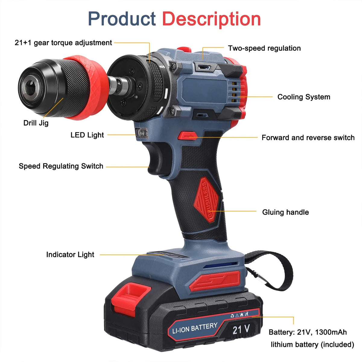 3 em 1, 4000rpm, 520N. Furadeira de Impacto Elétrica M Torque com Mandril de 10mm, Broca Plana, Martelo e Parafusadeira Elétrica Compatível com Bateria Makita
