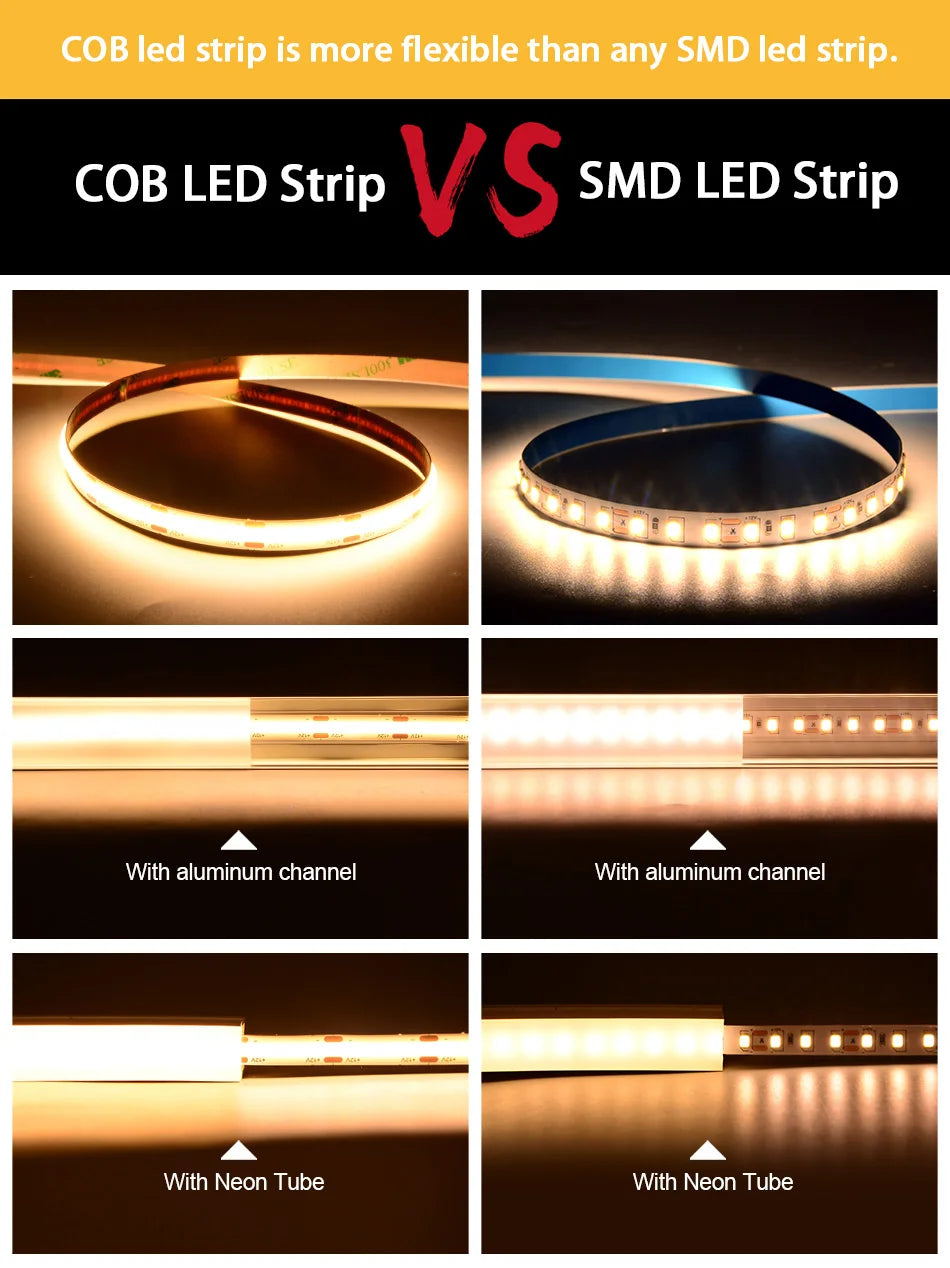 A espiga listada ul conduziu a luz de tira 320 480 leds/m 16.4ft fita flexível de alta densidade ra90 3000k 4000k 6500k regulável conduziu luzes dc12v 24v