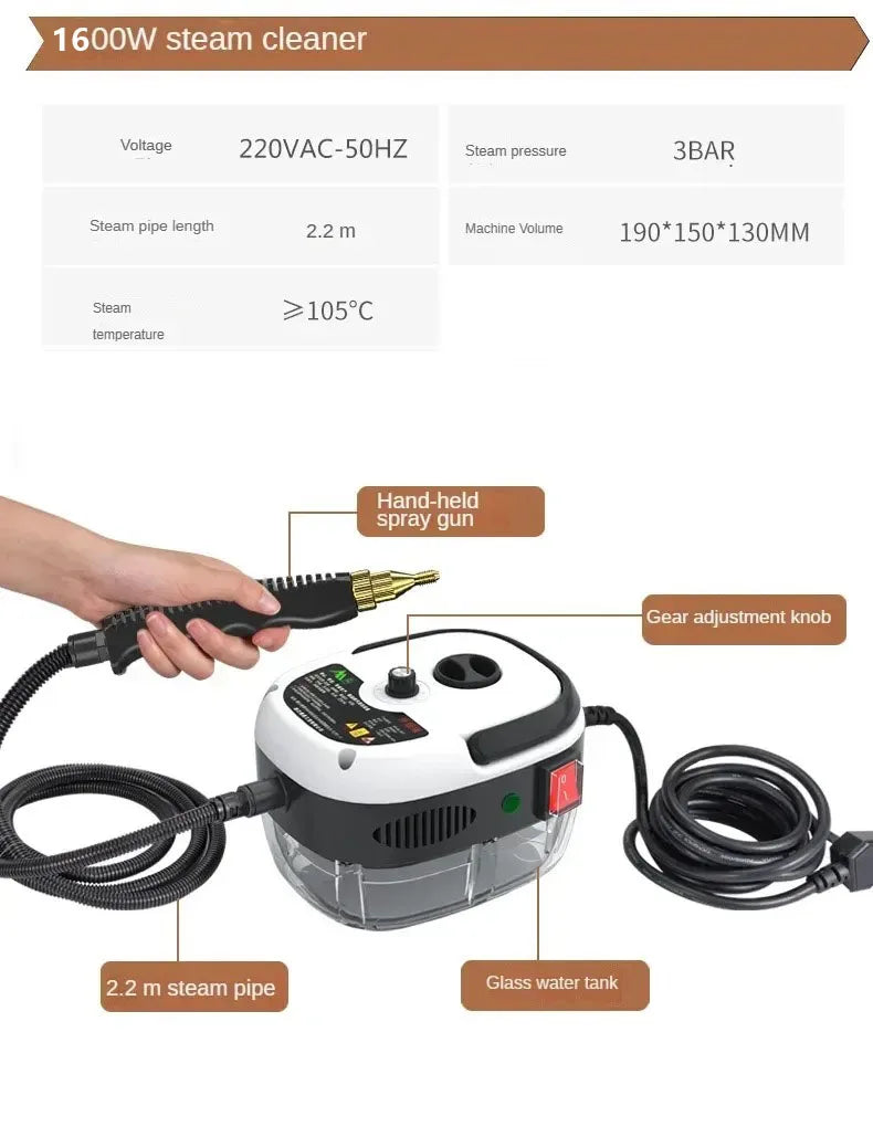 Limpador a Vapor Portátil de Alta Temperatura para Cozinha, Carro, Piso e Mais, 220V