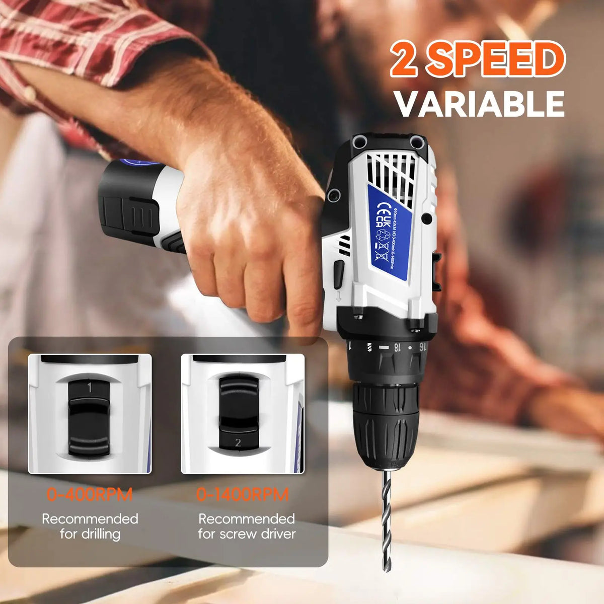 3 em 1, 4000rpm, 520N. Furadeira de Impacto Elétrica M Torque com Mandril de 10mm, Broca Plana, Martelo e Parafusadeira Elétrica Compatível com Bateria Makita