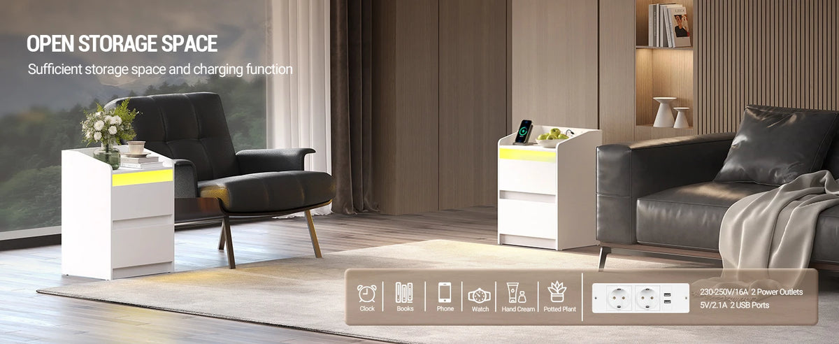 Mesa de cabeceira com 2 gavetas, mesa lateral, elegante e versátil, ideal para sala de estar e quarto