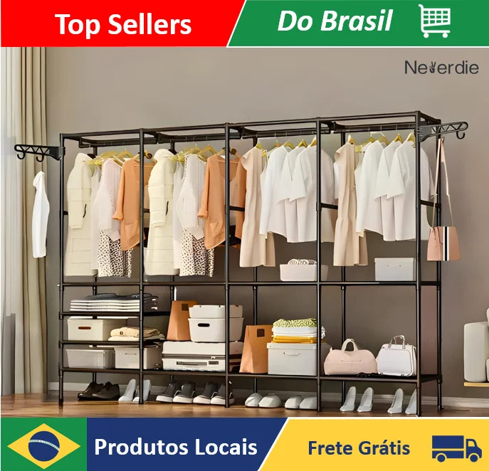 Roupeiro Guarda Roupa Portatil Cabideiro Arara Para Roupas Sapateira Organizador Multiuso Armário 4 Divisórias - Neverdie Store
