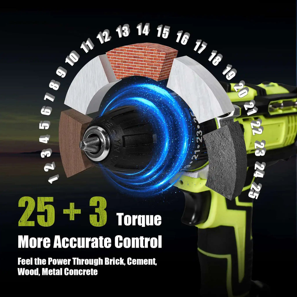 3 em 1, 4000rpm, 520N. Furadeira de Impacto Elétrica M Torque com Mandril de 10mm, Broca Plana, Martelo e Parafusadeira Elétrica Compatível com Bateria Makita