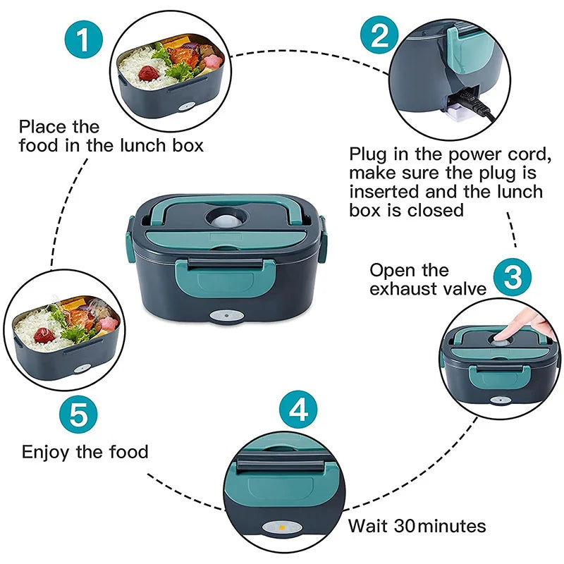 2 em 1 carro casa 12v 24v 110v 220v lancheira elétrica portátil piquenique escola alimentos aquecimento recipiente mais quente conjunto de aço inoxidável