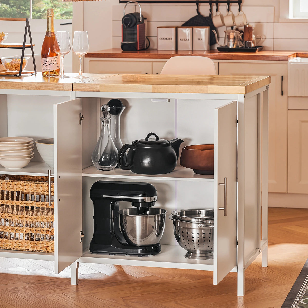 SoBuy KNL09-WN Ilha de cozinha autônoma guarda-roupa Highborad cômoda aparador mesa de bar buffet BHT aproximadamente 170x89x60cm