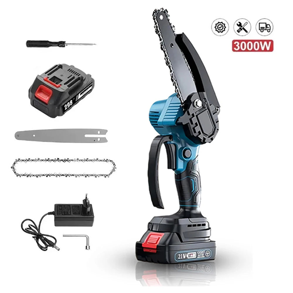 6-Polegada 21v mini motosserra combustível sem fio recarregável portátil pequena serra elétrica bateria ferramenta de jardim com bateria