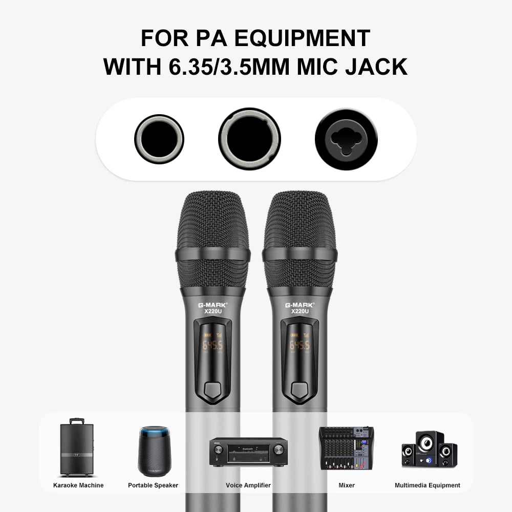 Wireless Microphone G-MARK X220U UHF Karaoke Mic With Rechargeable Lithium Battery Receiver Work 5 Hours For Speakers