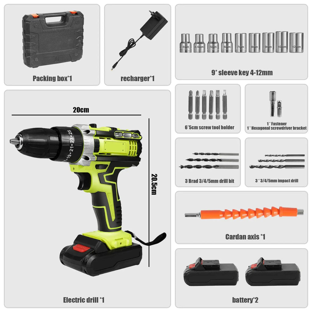 3 em 1, 4000rpm, 520N. Furadeira de Impacto Elétrica M Torque com Mandril de 10mm, Broca Plana, Martelo e Parafusadeira Elétrica Compatível com Bateria Makita