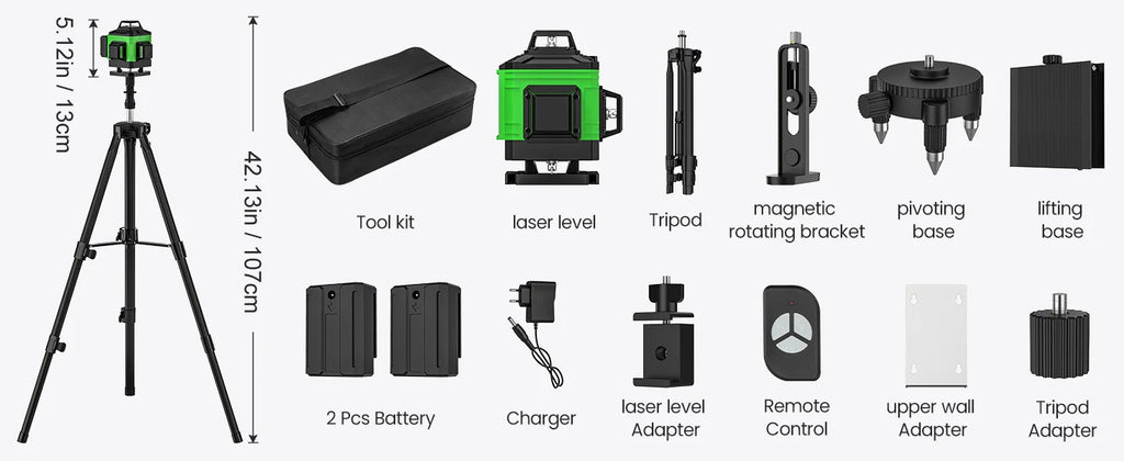 Nível Laser 4D 16 Linhas 4 x 360 °   Ferramenta de nivelamento de função de autonivelamento de nível a laser com tripé ajustável de altura de 1 m
