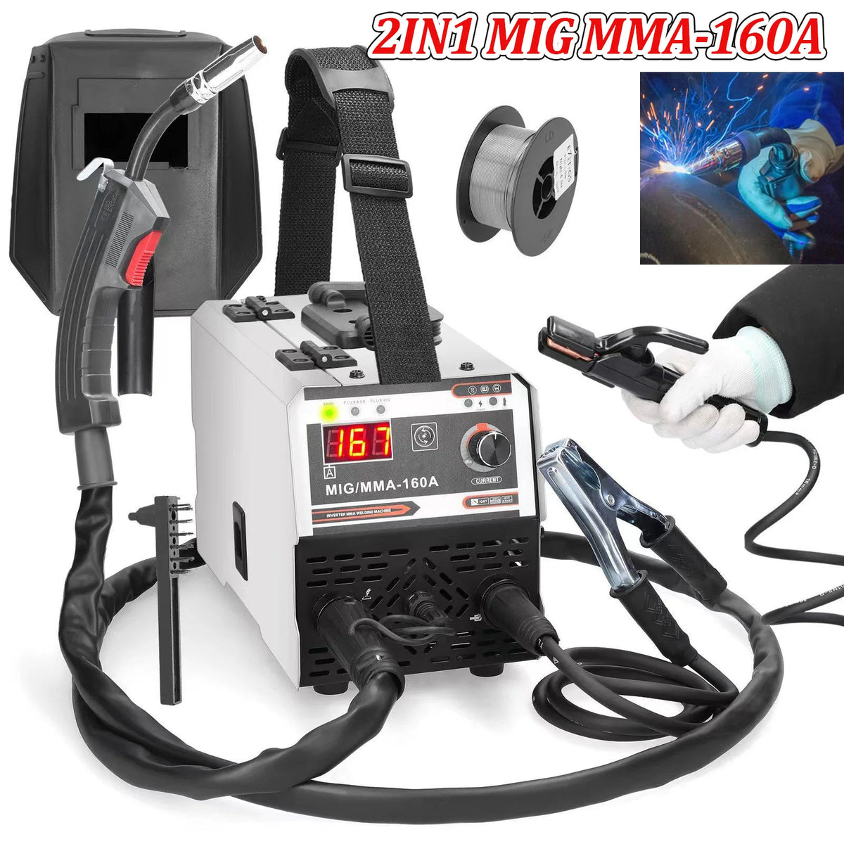 Multi funcional 2IN1 MIG MMA-160A inversor máquina de solda multifuncional portátil máquina de solda inteligente