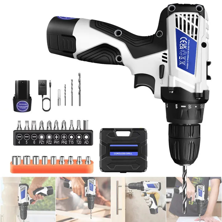 3 em 1, 4000rpm, 520N. Furadeira de Impacto Elétrica M Torque com Mandril de 10mm, Broca Plana, Martelo e Parafusadeira Elétrica Compatível com Bateria Makita
