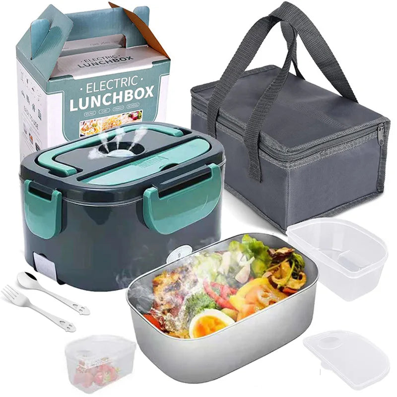 2 em 1 carro casa 12v 24v 110v 220v lancheira elétrica portátil piquenique escola alimentos aquecimento recipiente mais quente conjunto de aço inoxidável