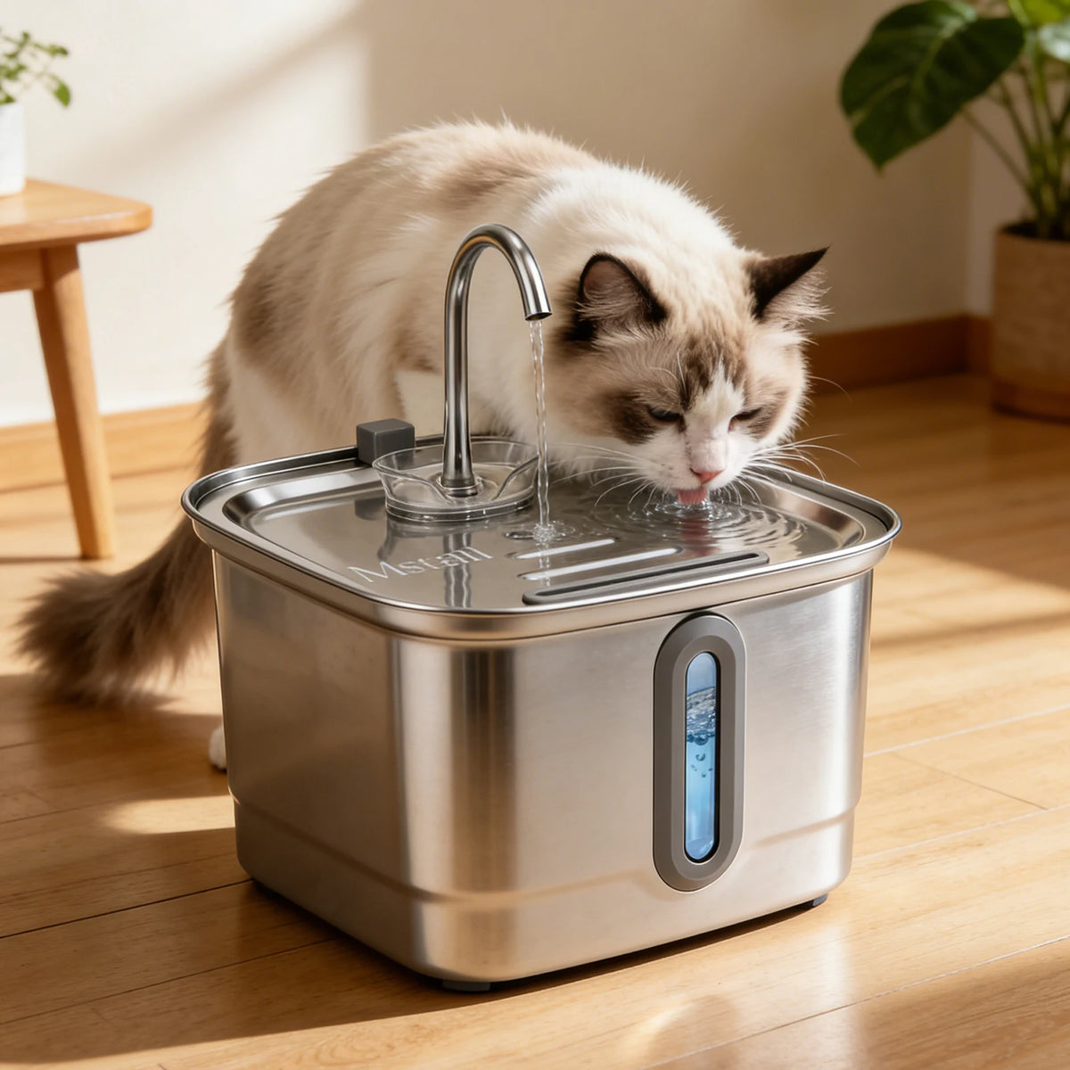 Mstail TY08 3L Stainless Steel Pet Water Dispenser Auto Cat Dog Fountain Visual Window Silent Water Feeder Classic Faucet Design