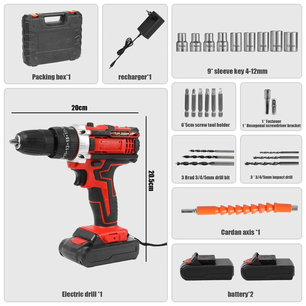 3 em 1, 4000rpm, 520N. Furadeira de Impacto Elétrica M Torque com Mandril de 10mm, Broca Plana, Martelo e Parafusadeira Elétrica Compatível com Bateria Makita